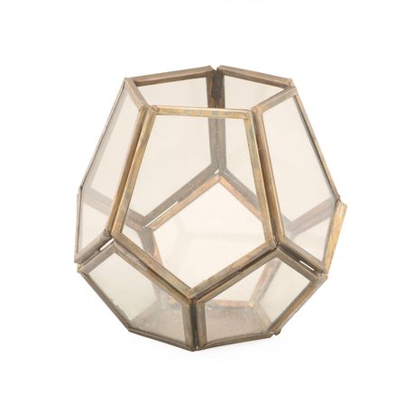 Glass Geometric Shape Votive Candle Holder 11cm - Old Gold Antique Finish Buy Online in Zimbabwe thedailysale.shop