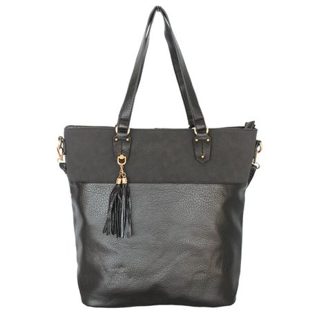 Blackcherry Women's Double Compartment Tassel Tote - Black Buy Online in Zimbabwe thedailysale.shop