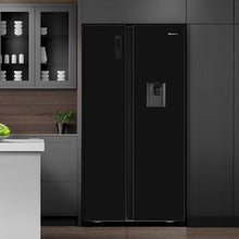 Load image into Gallery viewer, Hisense 514L No Frost Side by Side Fridge with Water Dispenser-Black Glass

