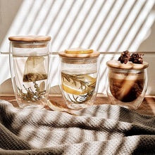 Load image into Gallery viewer, Double Walled Glasses 450 ml With Bamboo Lid , Set of 4

