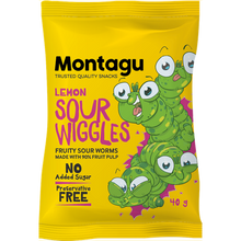 Load image into Gallery viewer, Montagu Sour Wiggles Sour Worms Lemon 10x 40g Box
