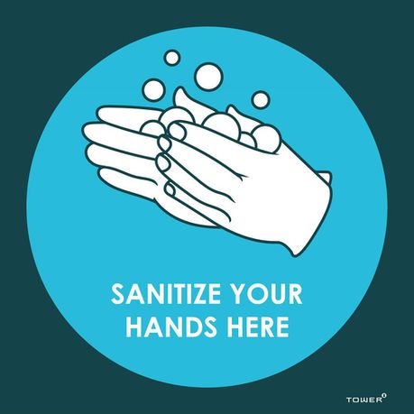Sanitize hands here- Hygiene Signs 190x190mm Buy Online in Zimbabwe thedailysale.shop