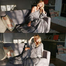 Load image into Gallery viewer, Wearable Fleece TV Blanket: Sleeves &amp;Pocket Unisex Throw Wrap Light Grey
