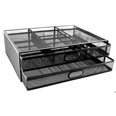 SDS M720 Wire Mesh Monitor Stand With 2 Drawers - Desktop Organizer Black Buy Online in Zimbabwe thedailysale.shop