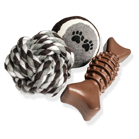 Grovida Puppy Toy Play Set (3 Piece) - Brown & Grey Buy Online in Zimbabwe thedailysale.shop
