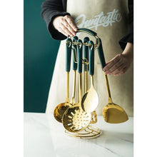 Load image into Gallery viewer, DH- 6Pcs Spatula Shovel Dark Green Gold Dining Ceramic Cooking Utensils Set
