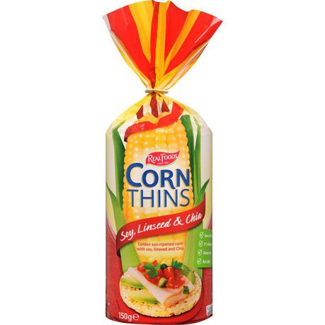 Real Foods - Soy & Linseed Corn Thins 6 x 150g Buy Online in Zimbabwe thedailysale.shop