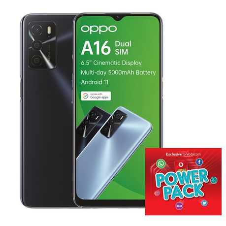 OPPO A16 32GB Dual Sim - Crystal Black + Vodacom SIM Card Pack Buy Online in Zimbabwe thedailysale.shop