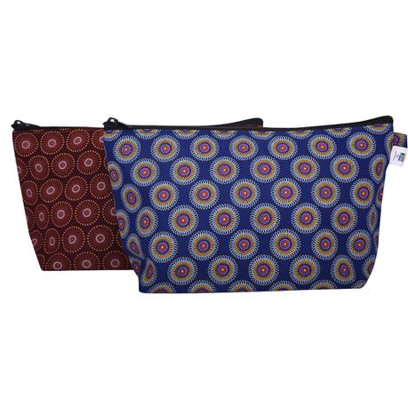 Orema Shweshwe Cosmetic Toiletry MakeUp Bags - Set of 2 Royal Blue & Brown Buy Online in Zimbabwe thedailysale.shop