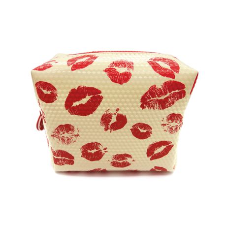 Small Lip Pattern Pu Cosmetic Bag - White