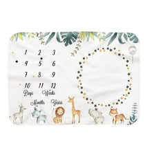 Load image into Gallery viewer, Baby Cute Animal Star Theme Monthly Growth Record Milestone Blanket - White
