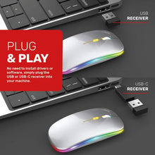 Load image into Gallery viewer, Ntech Slim Rechargeable RGB LED Wireless Optical Mouse - Silver

