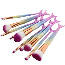 Load image into Gallery viewer, 10 Piece Mermaid Professional Makeup Brush Cosmetic Set - Matte Rainbow

