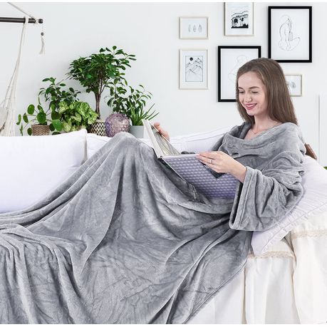 Wearable Fleece TV Blanket: Sleeves &Pocket Unisex Throw Wrap Light Grey Buy Online in Zimbabwe thedailysale.shop