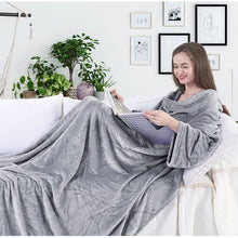 Load image into Gallery viewer, Wearable Fleece TV Blanket: Sleeves &amp;Pocket Unisex Throw Wrap Light Grey
