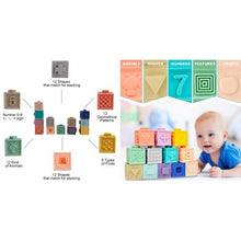 Load image into Gallery viewer, NXTech Soft Squeeze Educational Bath Time Baby Stacking Blocks - 12 Piece Set

