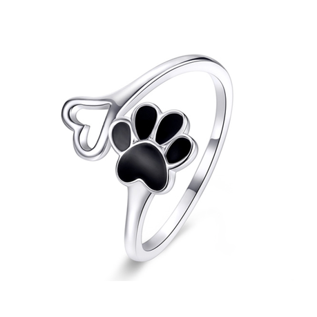 100% 925 Sterling Silver Platinum Plating Adjustable Paw Print Ring