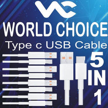 Load image into Gallery viewer, World Choice USB Type C Charging &amp; Data Cable for Type C Devices pack of 5
