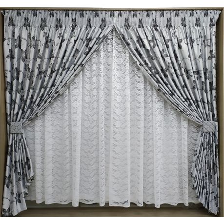 Curtain Set - 5m Jozi Grey + 5m Shiny Lace White
