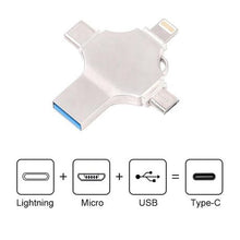 Load image into Gallery viewer, 64GB flash drive 4-in-1: C-type+iOS(lightning connector)+micro-USB+USB port
