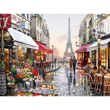 Diamond Painting DIY Kit - Full Drill Round Dot - Rainy Flower Paris Street Buy Online in Zimbabwe thedailysale.shop