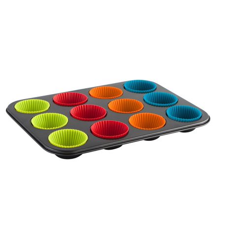 12 Cup Non Stick Muffin Tray with Silicone Cups