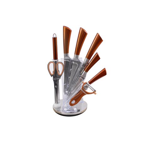 9 Piece Stainless Steel Kitchen Knife Set & Rotating Stand - Copper Buy Online in Zimbabwe thedailysale.shop