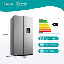 Load image into Gallery viewer, Hisense 514L Frost Free Side by Side Fridge with Water Dispenser-Inox
