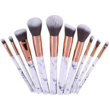 Load image into Gallery viewer, 10 Piece Marble Style Professional Makeup Brush Cosmetic Set - Black
