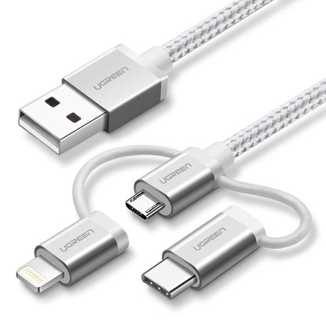 UGreen USB to M/USB+Lighting+USBC Cable Silver Buy Online in Zimbabwe thedailysale.shop