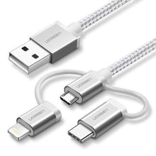 Load image into Gallery viewer, UGreen USB to M/USB+Lighting+USBC Cable Silver
