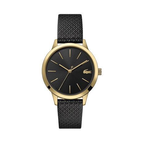 Lacoste Watch 12.12 Gold 36mm Case, Black Dial and Black Leather Strap