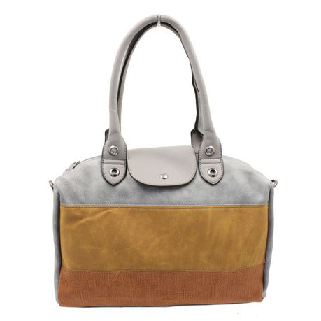 Blackcherry Colour Block Barrel Tote-Grey/Tan Buy Online in Zimbabwe thedailysale.shop