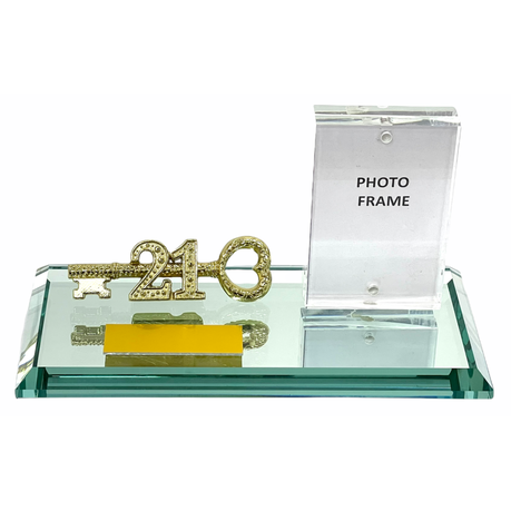 21st Key Gold on Mirror Glass Base Engraving Plate + Magnetic Photo Frame
