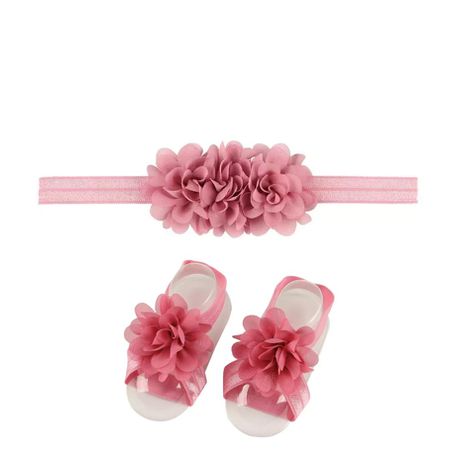 Chiffon Flower Barefoot Sandals & Headband Set in Dusty Rose Buy Online in Zimbabwe thedailysale.shop