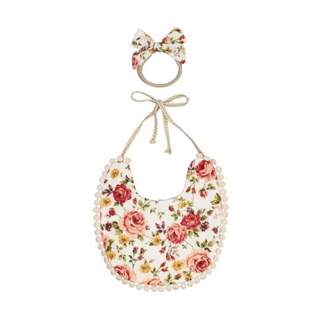 Cotton designer Bib and headband set Beige Roses Buy Online in Zimbabwe thedailysale.shop
