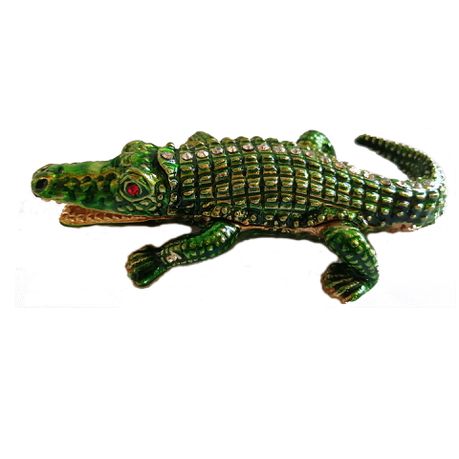 Crocodile Hand- Painted Enameled Decorative Hinged Jewelry Trinket Box