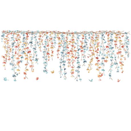 Vibrant Hanging Leaf Vines & Butterflies Art Sticker for Wall Decoration