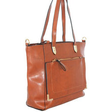 Load image into Gallery viewer, Blackcherry Women's Front Pocket Tote With Gold Tabs - Tan
