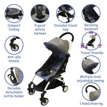 Load image into Gallery viewer, Baby Links Travel Pram with Bottle Holder and Shoulder Strap, Flight Friendly
