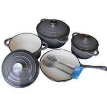 Load image into Gallery viewer, LMA Branded 7 Piece Cast Iron Cookware Set &amp; Two Piece Utensil Set - Grey

