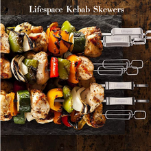 Load image into Gallery viewer, Lifespace Quality Set of 6 Stainless Steel Flat Kebab Skewers with Push Bar
