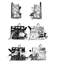 Load image into Gallery viewer, Jollybaby Soft Cloth Baby Books - Jungle Tails (black &amp; white)
