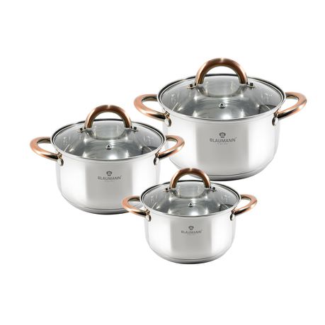 Blaumann 6 Piece Stainless Steel Cookware Set with Glass Lids - Gourmet Line Buy Online in Zimbabwe thedailysale.shop