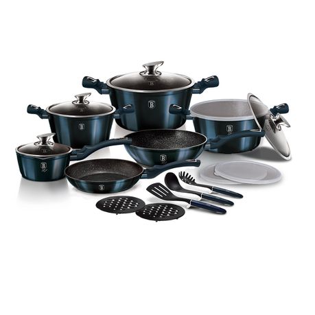 Berlinger Haus 18-Piece Marble Coating Smart Lid Cookware Set - Aquamarine