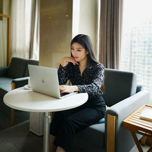 Load image into Gallery viewer, Height Adjustable Round Laptop Floor Table - White
