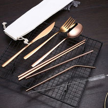 Load image into Gallery viewer, Rose Gold Finish 8pcs Fork and Knife Traveling Set (FKS-002-RG)
