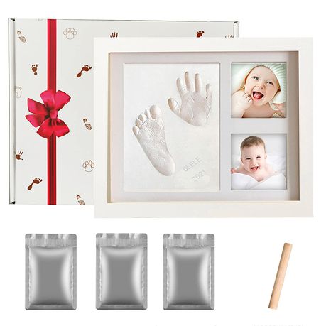 DIY Baby Handprint & Footprint with Wooden Photo Frame and Mould Kit -White Buy Online in Zimbabwe thedailysale.shop