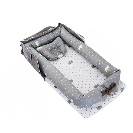 Portable Baby Bassinet Crown Design - Grey