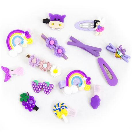 14 Piece Baby Hair Accessories Set Cute Girls Hairpin Clips Bows Box Purple